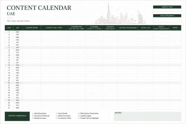 Content Calendar Template Pakistan